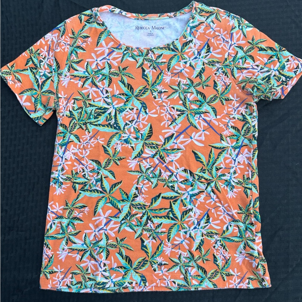 Women’s Orange Rebecca Malone Tropical Shirt Size Small